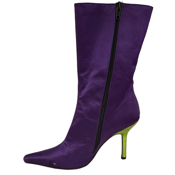 Emanuel Ungaro Purple Satin & Leather Stiletto Boots – Women’s Size 8 (EU 38.5) - Picture 5 of 16